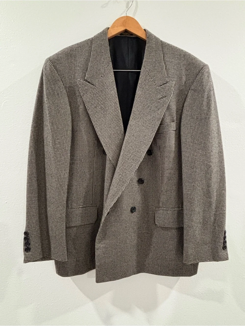 Oscar de la Renta Double-Breasted Houndstooth Blazer in Brown and Black